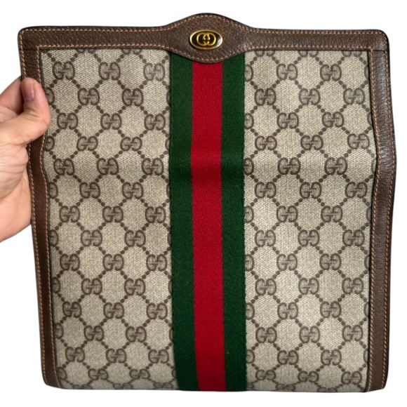 Vintage GUCCI PVC Leather Sherry Line Pouch Clutch Women’s Bag Brown Beige Used - Picture 6 of 17